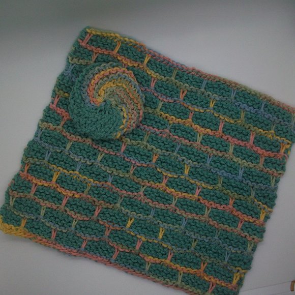 Handmade Knit Green Pink Cotton Wash Dish Spa Cloth Scrubbie Set - Picture 1 of 6